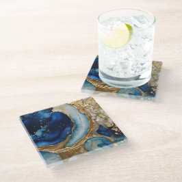 Posavasos De Vidrio Oro-Navy Beach Abstracto Fluido