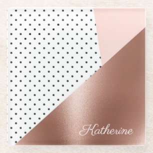 Posavasos De Vidrio Oro Rosa y puntos