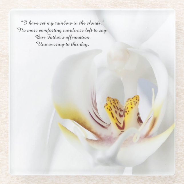 Posavasos De Vidrio Orquídea en el "arco iris blanco " (Anverso)