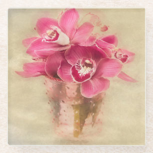 Posavasos De Vidrio Orquídeas rosadas en jarrón