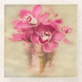 Posavasos De Vidrio Orquídeas Rosadas En Vase