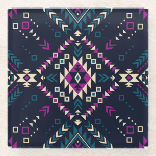 Posavasos De Vidrio Oscuro Navajo, geométrico vintage.