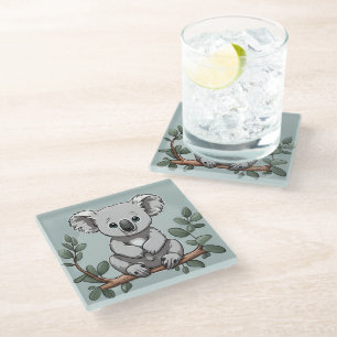 Posavasos De Vidrio Oso cutáneo koala en verde azulado
