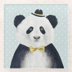 Posavasos De Vidrio Oso de panda de la acuarela