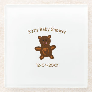 Posavasos De Vidrio Oso de peluche marrón ducha de bebé añada nombre f