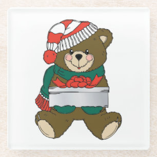 POSAVASOS DE VIDRIO OSO DE TEDDÍA "MERRY CHRISTMAS"