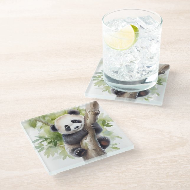 Posavasos De Vidrio Oso Panda En El Árbol (Angular)