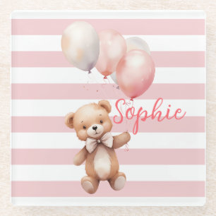 Posavasos De Vidrio Oso pequeño lindo en rosa