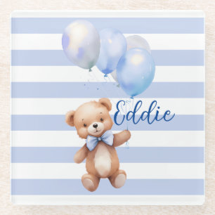 Posavasos De Vidrio Oso pequeño y lindo en azul