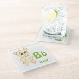 Posavasos De Vidrio Oso personaliza ABC: Letra B - Agrega tu nombre