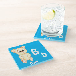 Posavasos De Vidrio Oso personaliza ABC: Letra B - Agrega tu nombre