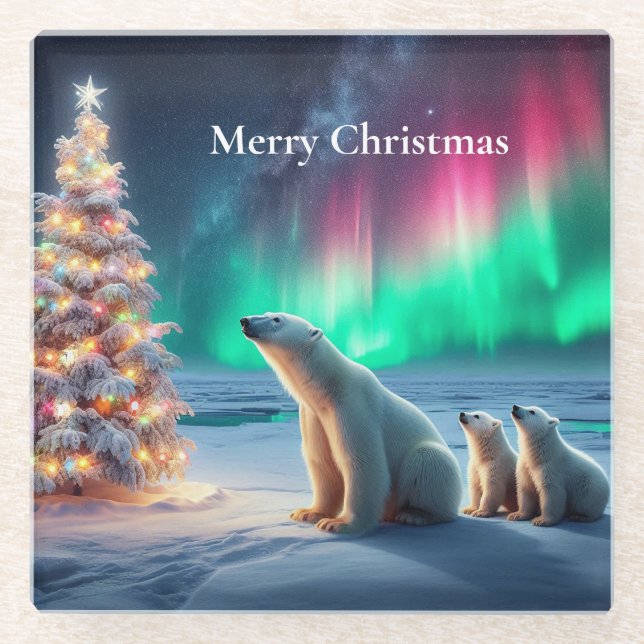 Posavasos De Vidrio Oso Polar: Mamá se queda con el árbol de navidad d (Anverso)