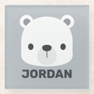 Posavasos De Vidrio Oso polar pequeño y corto con nombre personalizado