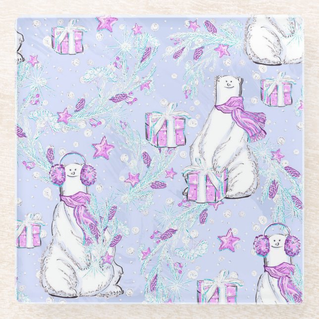 POSAVASOS DE VIDRIO OSOS POLARES CUIDADOS CON PRESENTES DE NAVIDAD (Anverso)