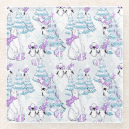 POSAVASOS DE VIDRIO OSOS POLARES Y PENGUINOS CON ÁRBOLES Y PRESENTES