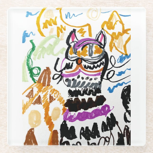 Posavasos De Vidrio otoño estilo gato negro (Anverso)