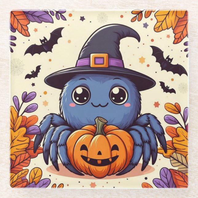 Posavasos De Vidrio Otoño/otoño/araña/bruja/halloween (Anverso)