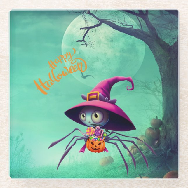 Posavasos De Vidrio Otoño/otoño/araña/bruja/halloween (Anverso)