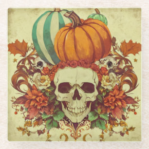 Posavasos De Vidrio Otoño/otoño/Halloween/calabaza/esqueleto