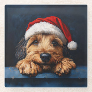 Posavasos De Vidrio Otterhound En Un Sombrero Santa