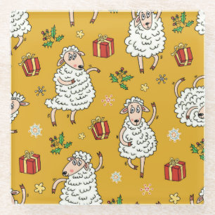 Posavasos De Vidrio Ovejas vintage: fondo pastoral.