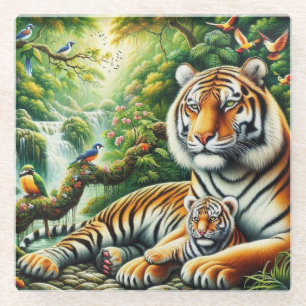 Posavasos De Vidrio Pacífica escena de la jungla con pinturas de tigre