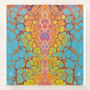 Posavasos De Vidrio Paint Pour Verde azulado Naranja amarillo morado g