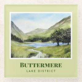 Posavasos De Vidrio Paintaje paisajístico acuarela de la Buttermere de