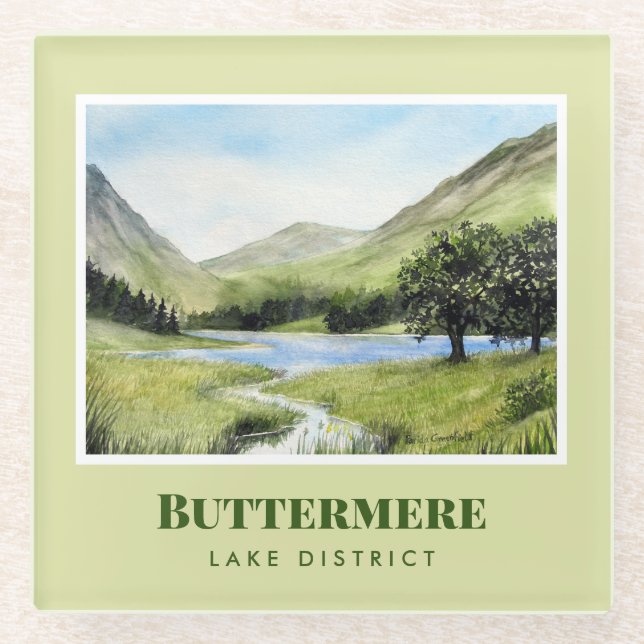 Posavasos De Vidrio Paintaje paisajístico acuarela de la Buttermere de (Anverso)