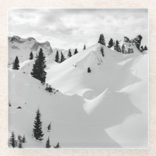 Posavasos De Vidrio Paisaje alpino: Montañas nevadas de árboles frutal