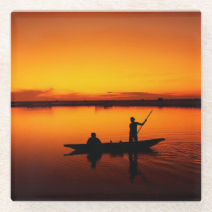 Posavasos De Vidrio Paisaje atardecer con un barco-68465