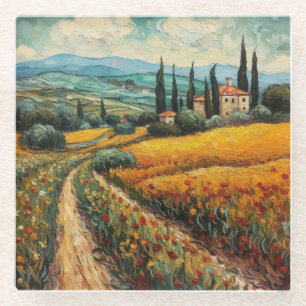 Posavasos De Vidrio Paisaje campestre de flores silvestres de la Tosca