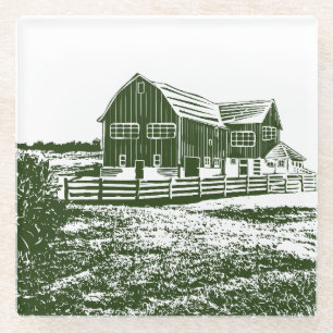 Posavasos De Vidrio Paisaje campestre estilo madera casa de campo