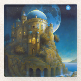 Posavasos De Vidrio Paisaje de Castle Fantasy Moon