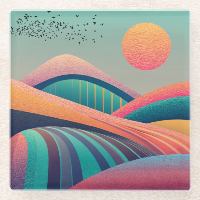 Posavasos De Vidrio Paisaje de las colinas de Kaleidoscope (Anverso)