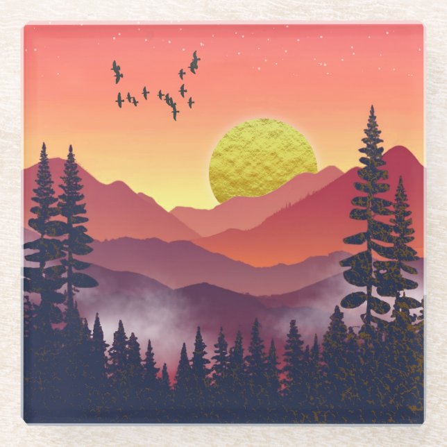 Posavasos De Vidrio Paisaje de las montañas Crimson (Anverso)