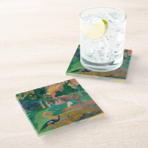 Posavasos De Vidrio Paisaje de Paul Gauguin Matamoe con pavos reales