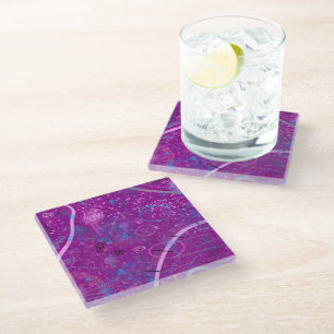 Posavasos De Vidrio Paisaje de sueños abstracto púrpura