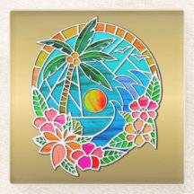 Paisaje de verano de palmera oceánica de oro y agu