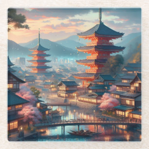 Posavasos De Vidrio Paisaje de viaje vintage de Kioto Japón