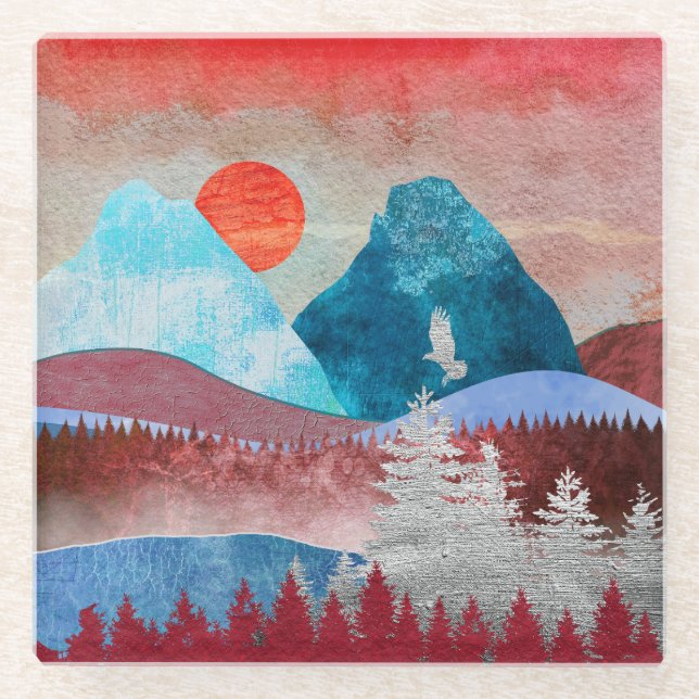 Posavasos De Vidrio Paisaje del águila plateada (Anverso)