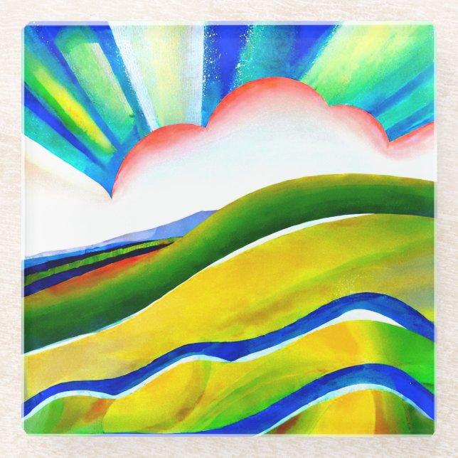 Posavasos De Vidrio Paisaje del arcoiris Sunburst (Anverso)