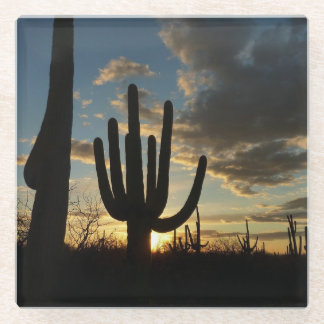 Posavasos De Vidrio Paisaje del desierto de Saguaro Sunset II Arizona