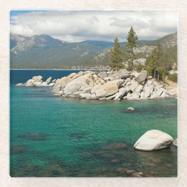 Posavasos De Vidrio Paisaje del lago Tahoe (Anverso)