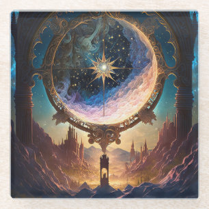 Posavasos De Vidrio Paisaje espacial de la fantasía cósmica
