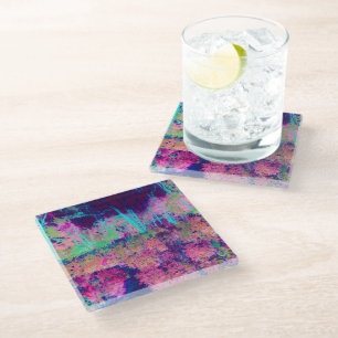 Posavasos De Vidrio Paisaje Impresionista de Púrpura y Rosa Caliente