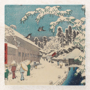 Posavasos De Vidrio paisaje invernal de Hiroshige japón ukiyo-e antigu