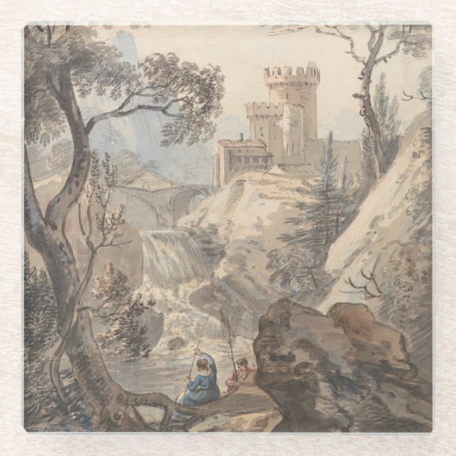 Posavasos De Vidrio Paisaje italiano con castillo - Paul Sandby (Anverso)