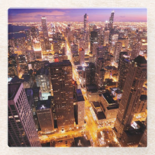 Posavasos De Vidrio Paisaje urbano en la noche de Chicago
