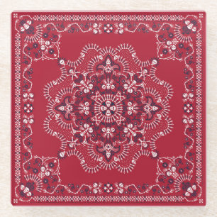 Posavasos De Vidrio Paisley, calaveras, bandana, diseño cuadrado.
